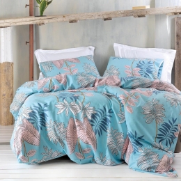 Σεντόνια Solange Με Λάστιχο (Σετ 4τμχ) Turquoise Ρυθμός Υπέρδιπλο 165x230cm Βαμβάκι-Πολυέστερ