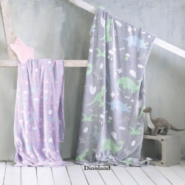 Κουβέρτα Παιδική Flannel Fleece Luminous Dinoland Grey Ρυθμός Ημίδιπλο 160x220cm Flannel