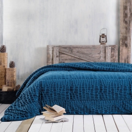 Κουβερτοπάπλωμα Croco Velvet Dark Blue Ρυθμός Ημίδιπλο 160x220cm Βελούδο