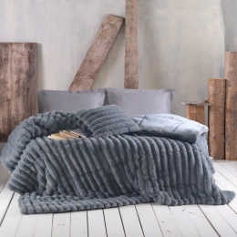 Κουβερτοπάπλωμα Γούνινο Trinity Διπλής Όψης Dark Grey Ρυθμός Υπέρδιπλο 220x240cm Polyfilling
