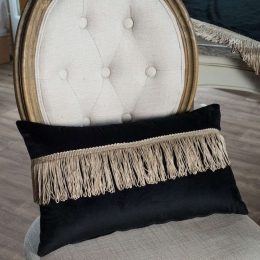 Μαξιλαροθήκη Διακοσμητική Με Κρόσσια Velvet 06 Black Teoran 30X50 Acrylic