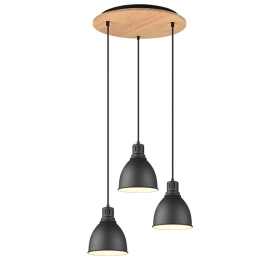 Φωτιστικό Οροφής Henley 310730332 3xE14 40W Φ40cm 150cm Black Mat Trio Lighting Μέταλλο,Ξύλο