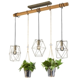 Φωτιστικό Οροφής - Ράγα Plant 301000367 3xE27 40W 115x22x150cm Antique Trio Lighting Μέταλλο,Ξύλο