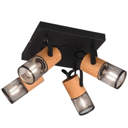 Φωτιστικό Οροφής - Σποτ Tosh 804300432 4xE14 40W 22x22x19,5cm Natural-Black Trio Lighting Μέταλλο,Ξύλο