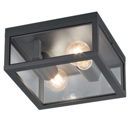 Φωτιστικό Οροφής - Πλαφονιέρα Garonne 601860242 2xE27 10W 24x24x11cm Anthracite Trio Lighting Αλουμίνιο,Γυαλί