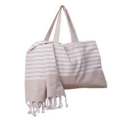 Πετσέτα Θαλάσσης Με Τσάντα Αρένα (Σετ 2τμχ) Beige Viopros Θαλάσσης 100% Βαμβάκι