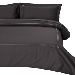 Σεντόνια Satin Embroidered Classico 4 Με Λάστιχο Anthracite Anna Riska Υπέρδιπλo 160x225cm 100% Βαμβακοσατέν
