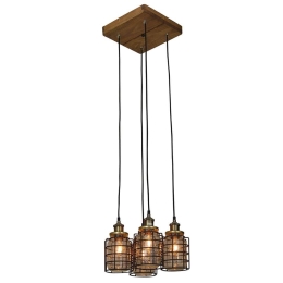 Φωτιστικό Οροφής Κρεμαστό HL-2248JG-4P 77-3070 Okda Bronze Homelighting Ξύλο,Γυαλί