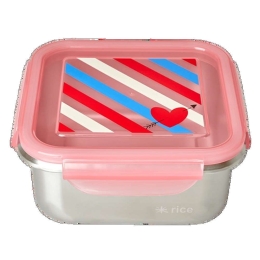Φαγητοδοχείο Candy Stripes RICE-STLUN-CAS 19x19x8,5cm Ανοξείδωτο Pink-Silver Rice Ανοξείδωτο Ατσάλι