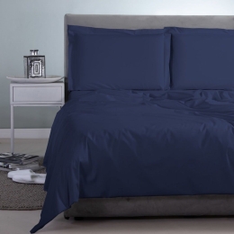 Σεντόνι Satin Plain Navy Aslanis Home King Size 260x265cm 100% Βαμβακοσατέν
