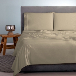 Σεντόνια Satin Plain (Σετ 4τμχ) Beige-Sand Aslanis Home King Size 260x265cm 100% Βαμβακοσατέν
