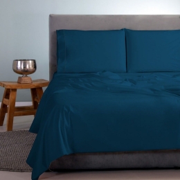 Σεντόνια Satin Plain (Σετ 4τμχ) Blue Aslanis Home King Size 260x265cm 100% Βαμβακοσατέν