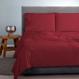 Σεντόνια Satin Plain (Σετ 4τμχ) Bordo Aslanis Home King Size 260x265cm 100% Βαμβακοσατέν