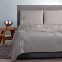 Σεντόνια Satin Plain (Σετ 4τμχ) Light Grey Aslanis Home Υπέρδιπλο 250x270cm 100% Βαμβακοσατέν