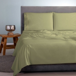 Σεντόνια Satin Plain (Σετ 3τμχ) Olive Aslanis Home Ημίδιπλο 170x270cm 100% Βαμβακοσατέν