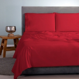 Σεντόνια Satin Plain (Σετ 4τμχ) Red Aslanis Home King Size 260x265cm 100% Βαμβακοσατέν