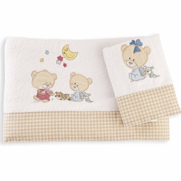 Βρεφικές Πετσέτες Σετ 2τμχ Happy Bears White DimCol Σετ Πετσέτες 30x50cm 100% Βαμβάκι