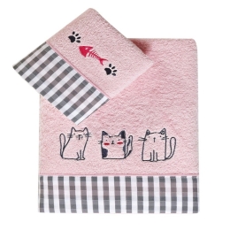 Πετσέτες Βρεφικές Kitty Cat (Σετ 2τμχ) Pink Kentia Σετ Πετσέτες 70x125cm 100% Βαμβάκι