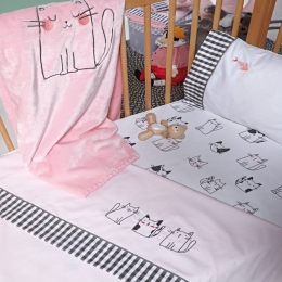 Σεντόνια Βρεφικά Kitty Cat (Σετ 3τμχ) Pink-Grey Kentia Κούνιας 120x170cm 100% Βαμβακοσατέν