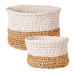 Καλάθια Cestino 232 (Σετ 2τμχ) Beige-White Kentia Βαμβάκι,Jute