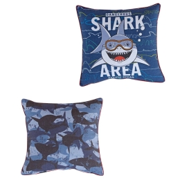 Μαξιλαροθήκη Διακοσμητική Παιδική Sharky Διπλής Όψης Blue Kentia 40Χ40 Βαμβάκι-Πολυέστερ