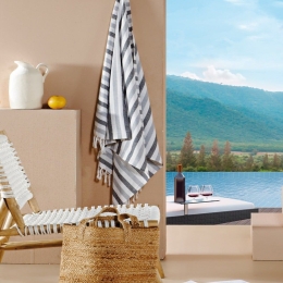 Πετσέτα Θαλάσσης - Παρεό Osa 232 Grey-Ecru Kentia Θαλάσσης 100x180cm 100% Βαμβάκι