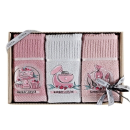 Πετσέτες Κουζίνας Regalo 233 (Σετ 3τμχ) Pink-Grey Kentia 40x70cm 100% Βαμβάκι