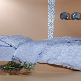 Σεντόνια Emelda 39 (Σετ 4τμχ) Blue-White Kentia King Size 270x270cm 100% Βαμβάκι