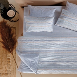 Σεντόνια Kilmi 01 (Σετ 3τμχ) Blue-Mustard Kentia Μονό 160x270cm 100% Βαμβάκι
