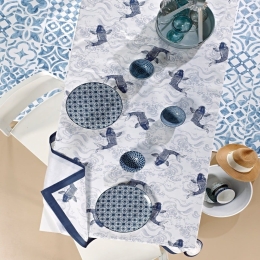 Τραπεζομάντηλο Koi Blue-Ecru Kentia 160X160 100% Βαμβάκι