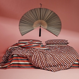 Παπλωματοθήκη Esteban 17 (Σετ 3τμχ) Red-Black-Beige-White Kentia Υπέρδιπλο 220x240cm 100% Βαμβακοσατέν
