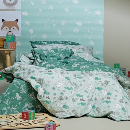 Σεντόνια Παιδικά Gazele (Σετ 3τμχ) Green-White-Grey Kentia Μονό 160x255cm 100% Βαμβάκι