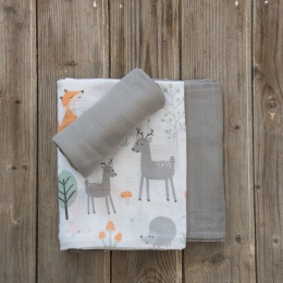 Πάνες Αγκαλιάς Υφασμάτινες Woody Σετ 3τμχ Grey-Multi Nima 120x120cm 100% Βαμβάκι
