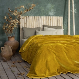 Κουβέρτα Βελουτέ Coperta Mustard Beige Nima Υπέρδιπλο 220x240cm Πολυέστερ