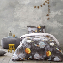 Σεντόνια Παιδικά Outerspace (Σετ 3τμχ) Grey-Multi Nima Μονό 170x255cm 100% Βαμβάκι
