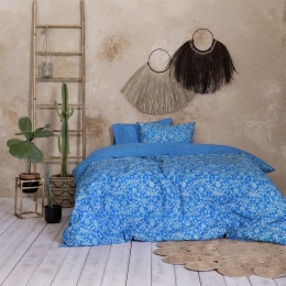 Σεντόνια Salma Με Λάστιχο (Σετ 4τμχ) Blue Nima King Size 180x232cm Viscose-Βαμβάκι