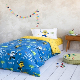 Σεντόνια Παιδικά Atari (Σετ 3τμχ) Blue-Yellow Nima Μονό 170x255cm 100% Βαμβάκι