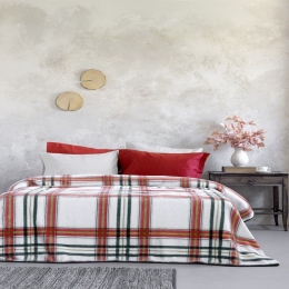 Κουβέρτα Βελουτέ Joy Red-Ecru Nima Μονό 160x220cm Πολυέστερ