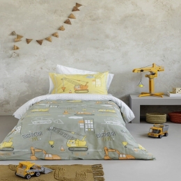 Σεντόνια Παιδικά Under Construction (Σετ 3τμχ) Green-Yellow Nima Μονό 170x255cm 100% Βαμβάκι