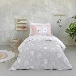 Σεντόνια Παιδικά Angel Με Λάστιχο Grey-Pink Nima Μονό 100x232cm 100% Βαμβάκι