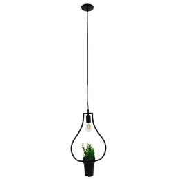 Φωτιστικό Οροφής Flowerpot 10001210 1xΕ27 Με Διακοσμητικό Φυτό Φ27x40cm Black GloboStar