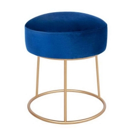 Σκαμπό Karlo HM8411.08 Μπλε-Χρυσό Φ36x38cm Βελούδο, Μέταλλο