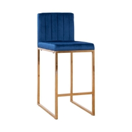 Σκαμπό Bar Piper Blue & Gold HM8525.08 40x49x96Υ εκ. Σετ 2τμχ Βελούδο, Μέταλλο