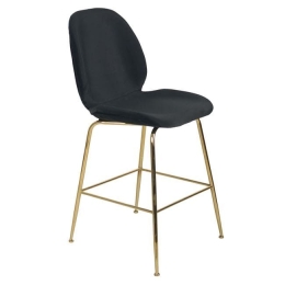 Σκαμπό Nora Μεσαίου Ύψους HM8524.04 Black & Gold Σετ 2τμχ Βελούδο, Μέταλλο