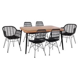 Τραπεζαρίας Σετ 7Τμχ 160X90X78Υ Beige & Black HM10516 6 Θέσεων