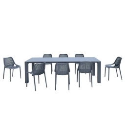Τραπεζαρία Σετ 9Τμχ Vegas/Air 20.9991 100X260/300cm Dark Grey Siesta 8 Θέσεων