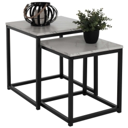 Τραπεζάκια Ζιγκόν Grelay HM8762.12 (Σετ 2Τμχ) 37x37x43cm 45x45x50cm White-Black Μελαμίνη,Μέταλλο