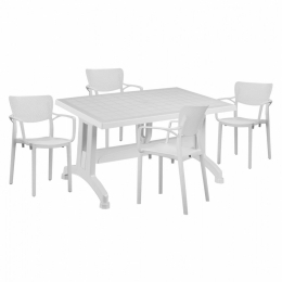 Τραπεζαρία HM11456 (Σετ 5τμχ) Με Τραπέζι 140Χ80 Και Πολυθρόνες White 4 Θέσεων