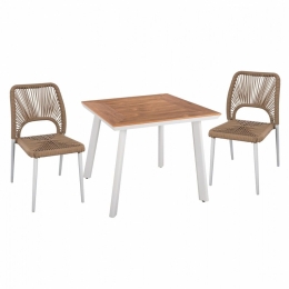 Τραπεζαρία HM11536.01 (Σετ 3τμχ) Τραπέζι White 80x80 Και Καρέκλα Με Σχοινί 2 Θέσεων