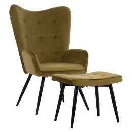 Πολυθρόνα - Μπερζέρα Με Υποπόδιο Crawley HM8918.13 70x57x103cm Black-Olive